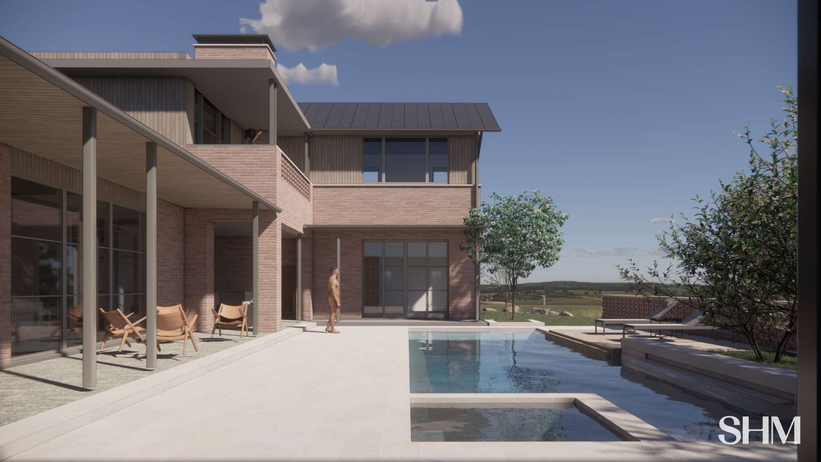 Rendering of the covered terrace, pool, and spa at Eagle Ridge