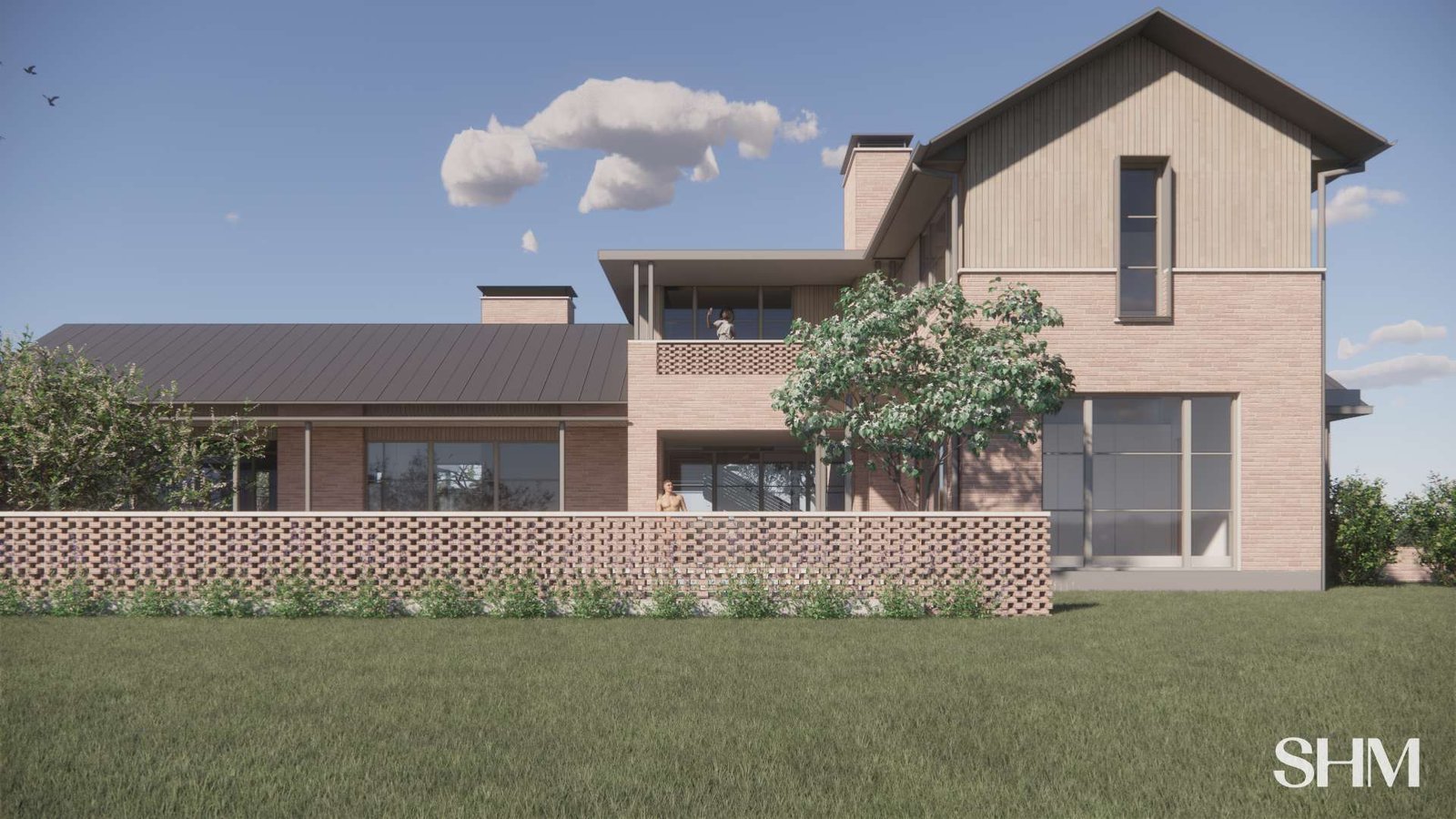 Rendering of the Eagle Ridge garden elevation with brick screen wall