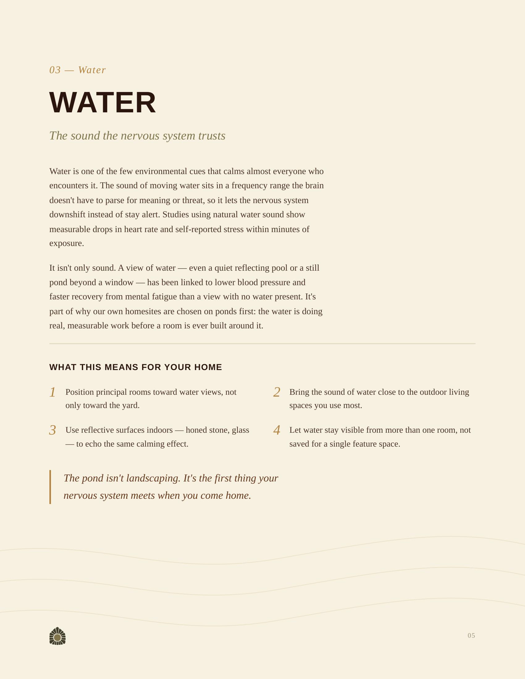 Luxury Living Guide, Water chapter