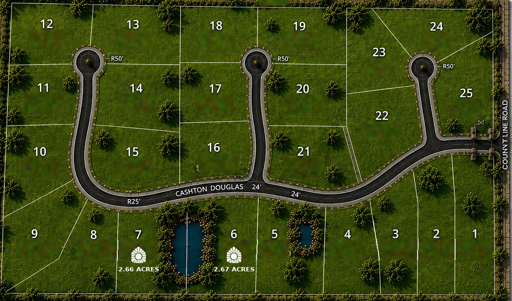 Knights Ridge community site plan showing Lot 6 and Lot 7 pond homesites